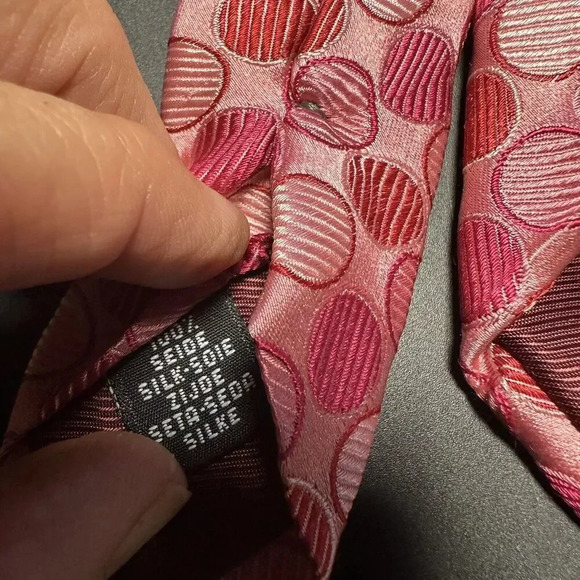 Men’s Bijenkorf Collection Pink Circles 100% Silk Necktie Made In Italy - Picture 4 of 5